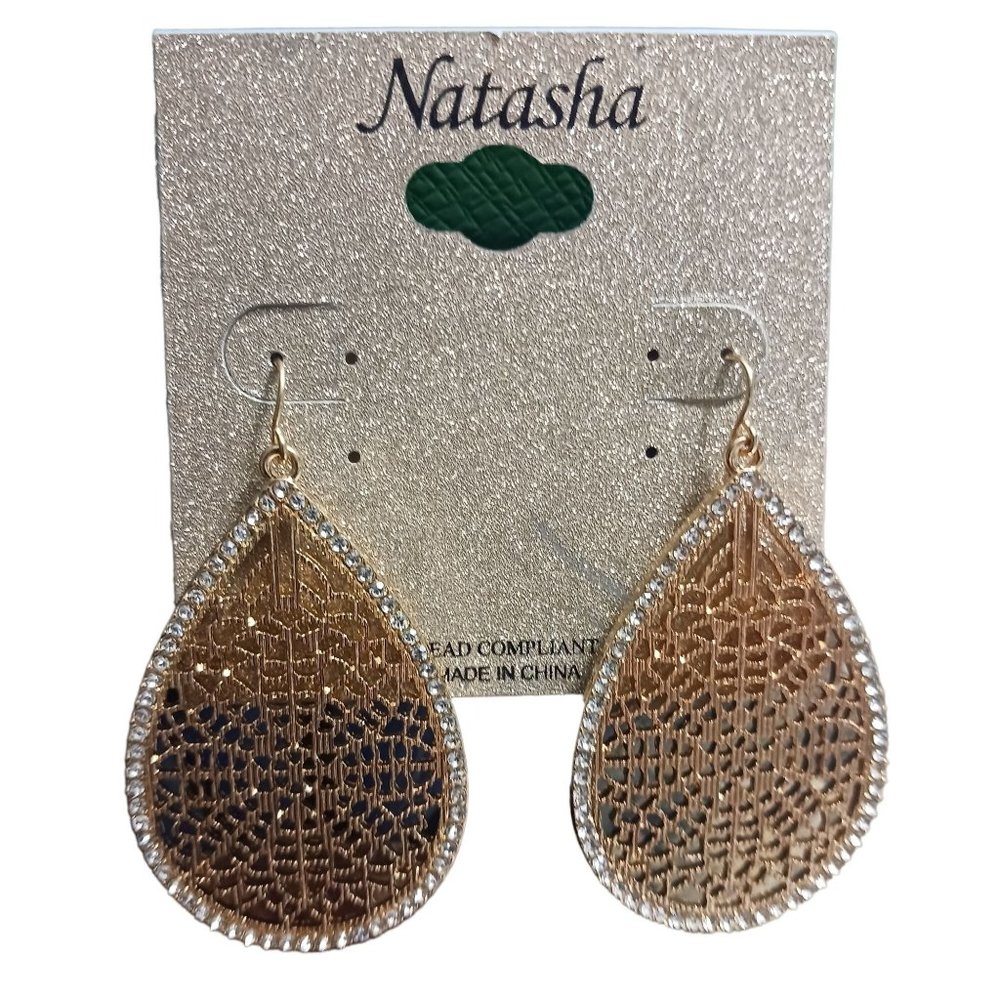 Natasha Gold Tone and Rhinestone Teardrop Earrings